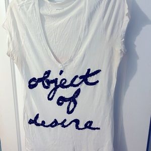 “Object of Desire” v-neck sequin writing tee